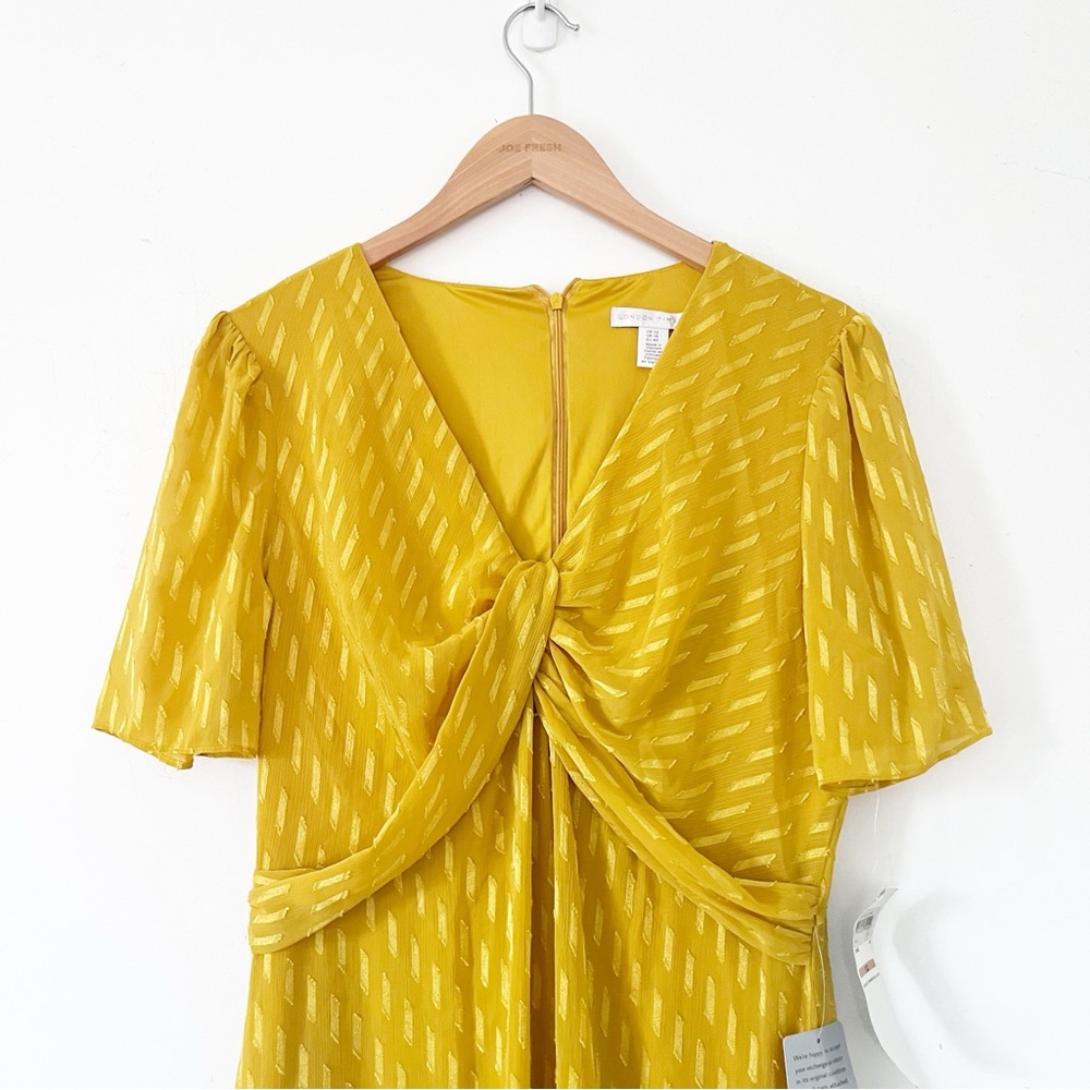 London Times NWT Gold Twist Front Midi Dress Size 12 - Picture 11 of 16